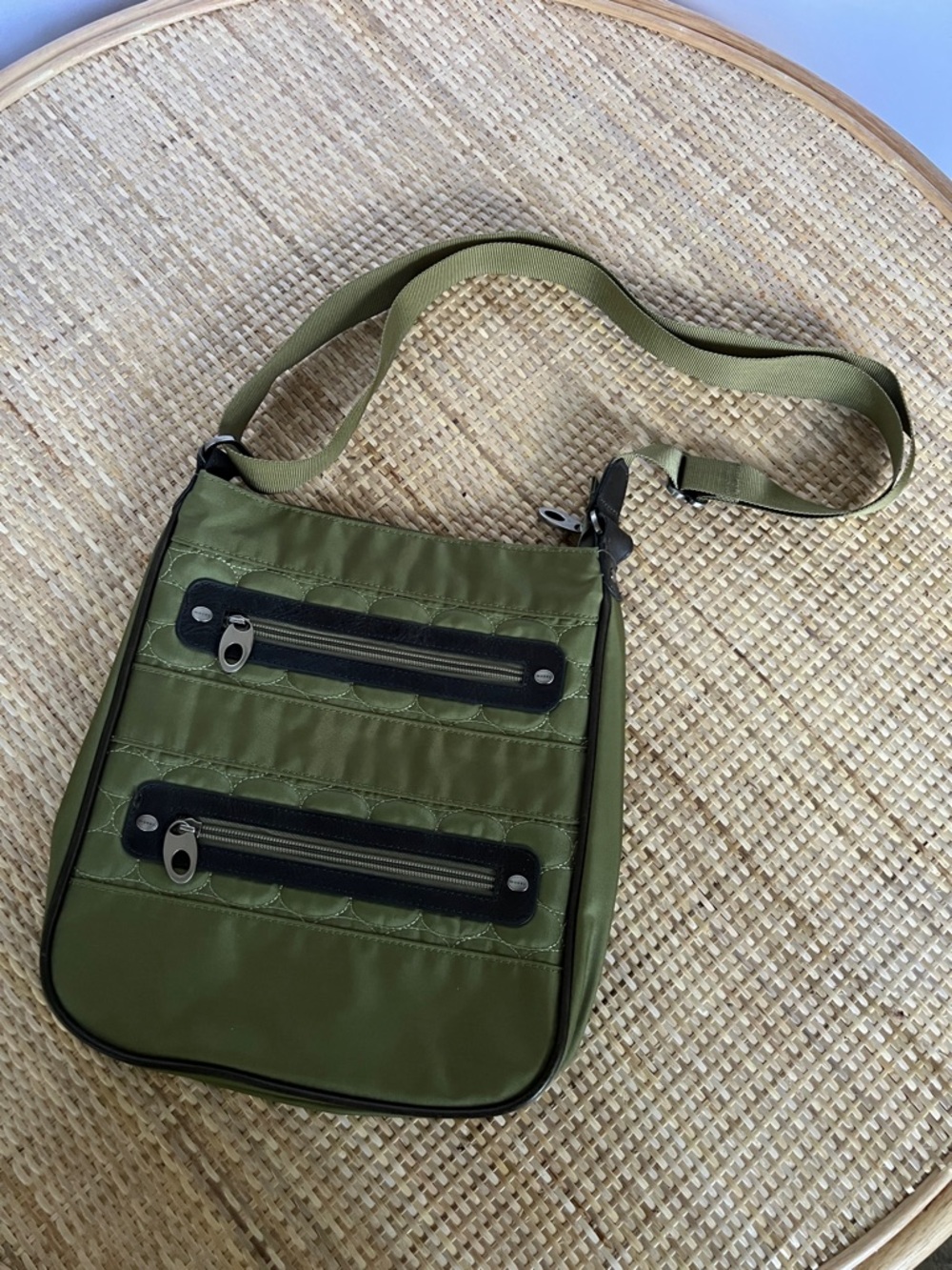 Mosey Life Rambler green quilted cross body purse adjustable straps lots pockets